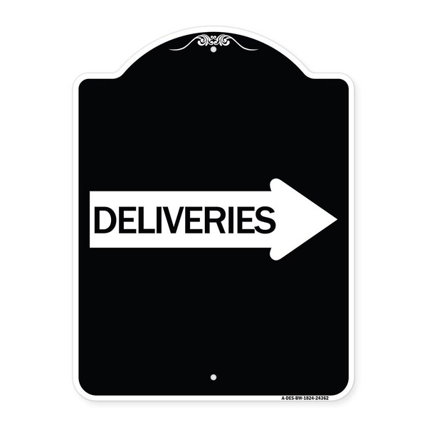 Deliveries With Right Arrow Heavy-Gauge Aluminum Architectural Sign, 24" x 18", BW-1824-24362
